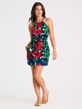 Armani Exchange Floral Halter Dress Belted Tropical Print Mini Size 2